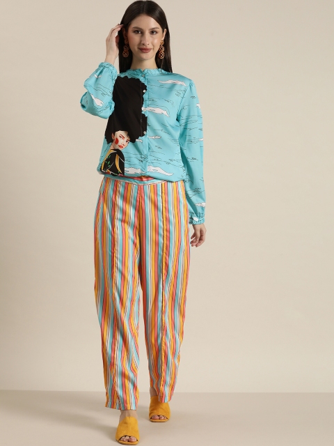

Sangria Women Blue & White Graphic Printed Shirt with Trousers
