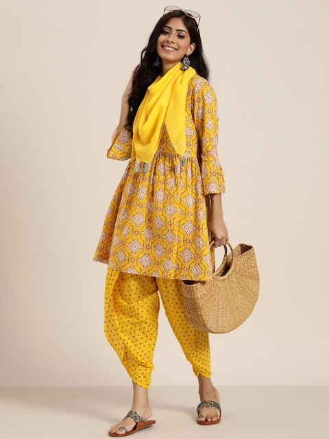 

Sangria Women Yellow Pure Cotton Ethnic Motifs Printed Kurta with Salwar & Dupatta