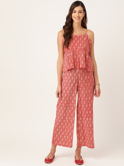 

Sangria Women Red & White Printed Pure Cotton Top with Palazzos
