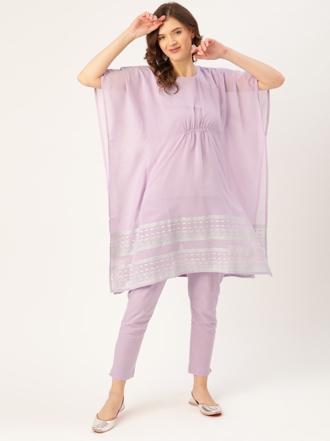 

Sangria Women Lavender Solid Kaftan Kurta With Trousers