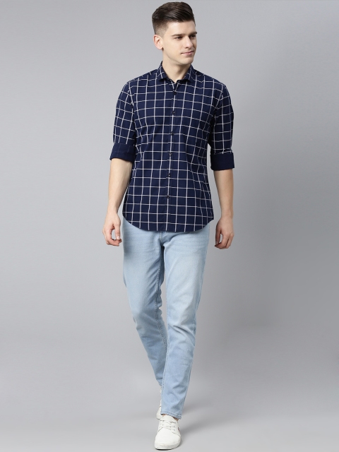 

Mast & Harbour Men Navy Blue & White Windowpane Checks Checked Casual Shirt