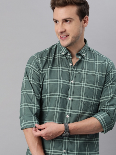 

Mast & Harbour Men Green Tartan Checks Casual Shirt