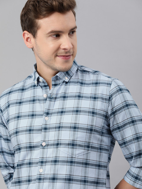 

Mast & Harbour Men Blue & Black Tartan Checks Casual Shirt