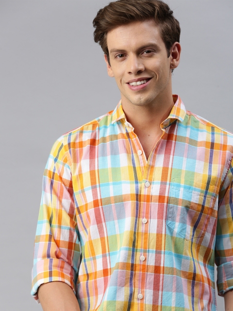 

Mast & Harbour Men Orange & Blue Regular Fit Checked Casual Shirt