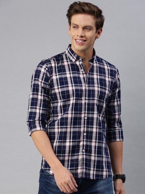 

Mast & Harbour Men Navy Blue & White Slim Fit Checked Casual Shirt