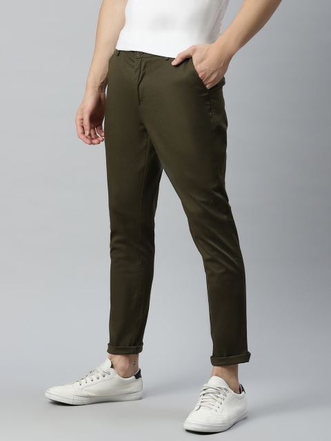 

Mast & Harbour Men Olive Brown Regular Fit Solid Trousers