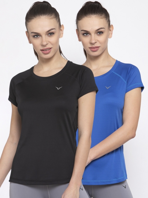 

Invincible Women Pack of 2 Solid Round Neck T-shirt, Blue