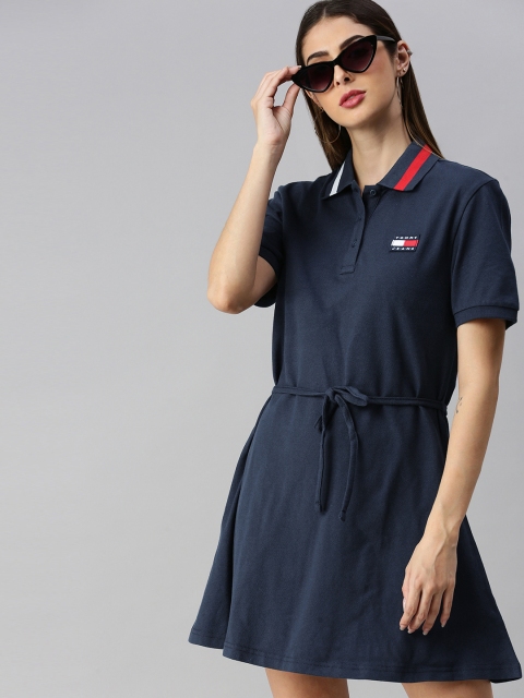 

Tommy Hilfiger Women Navy Blue Solid Organic Cotton A-Line Dress