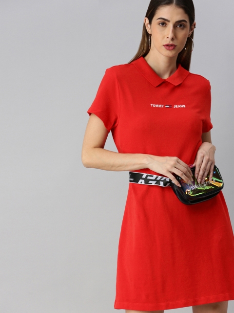

Tommy Hilfiger Women Red Printed A-Line Dress