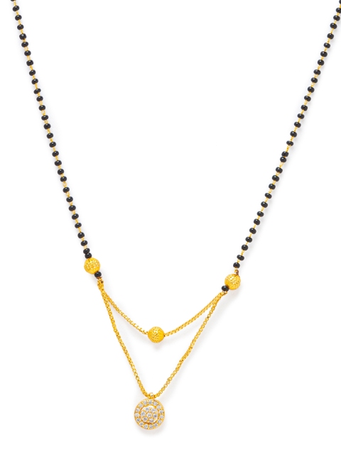 

Digital Dress Room Gold-Plated Black & White Stone-Studded Beaded Mangalsutra