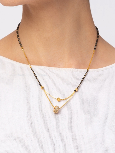 

Digital Dress Room Gold-Plated Black & White Stone-Studded Beaded Layered Mangalsutra