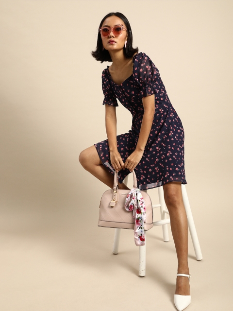 

COVER STORY Women Navy Blue Printed Fit and Flare Dress