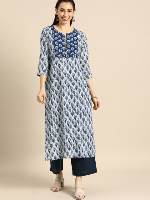 

Varanga Women Blue & Yellow Ethnic Motifs Printed Indigo Kurta