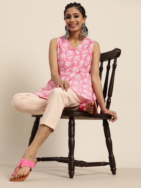 

Shae by SASSAFRAS Women Pink & White Printed A-Line Top