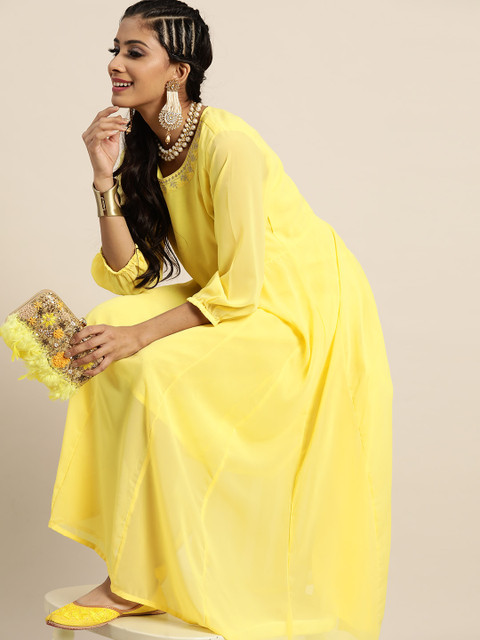 

Shae by SASSAFRAS Women Yellow Liva Embroidered A-Line Dress