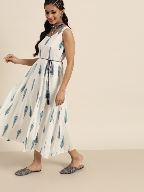 

Shae by SASSAFRAS Women White & Blue Cotton Printed A-Line Dress