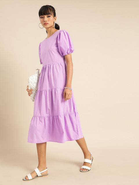 

COVER STORY Attractive Purple Solid Smocked Dress
