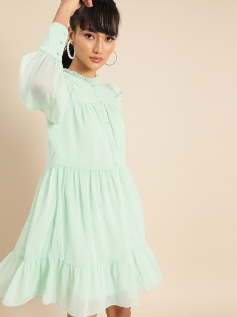 

COVER STORY Green Layered Georgette A-Line Dress