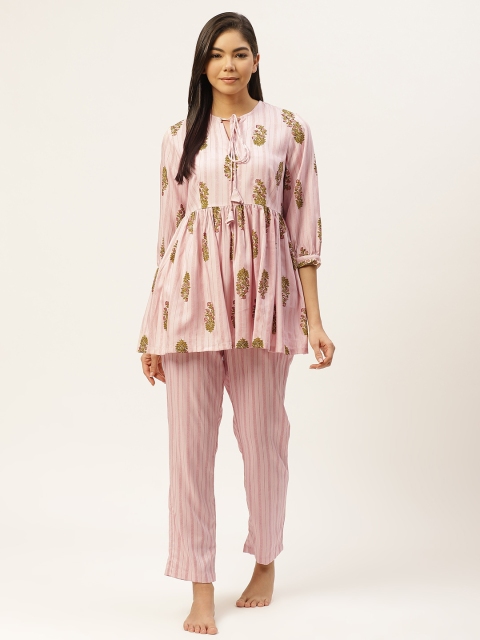 

pinwheel Women Pink & Olive Green Printed Nightsuit