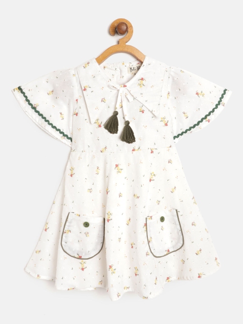 

Bella Moda Girls White & Yellow Floral Print Dobby Weave A-Line Dress