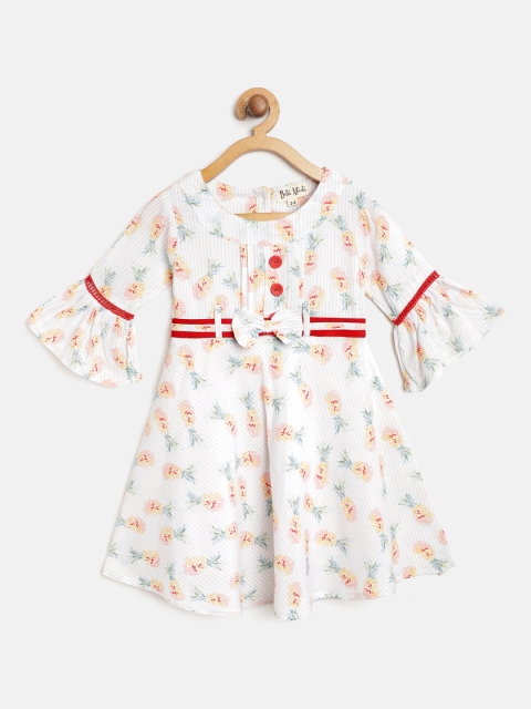 

Bella Moda Girls White & Blue Striped A-Line Dress with Belt