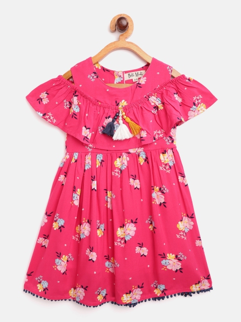 

Bella Moda Girls Pink & Blue Floral Print Fit and Flare Dress with Tasselled Detail