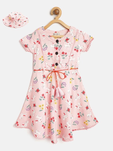 

Bella Moda Girls Pink & White Bunny & Floral Print A-Line Dress with Hat & Belt