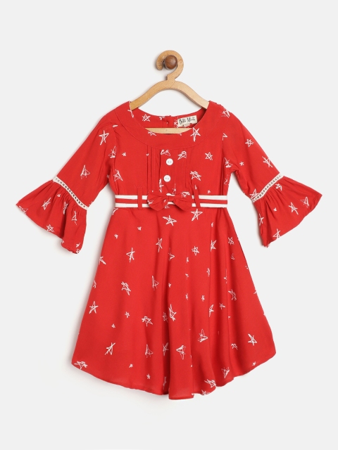 

Bella Moda Girls Red & White Star Print A-Line Dress with Belt