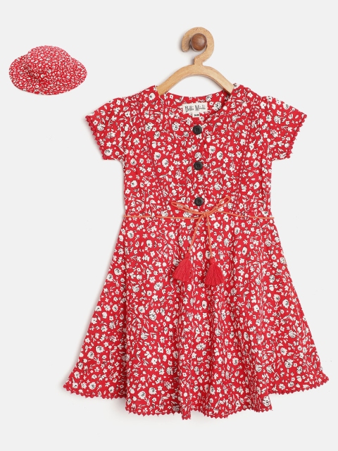 

Bella Moda Girls Red & White Floral Print A-Line Dress with Hat & Belt