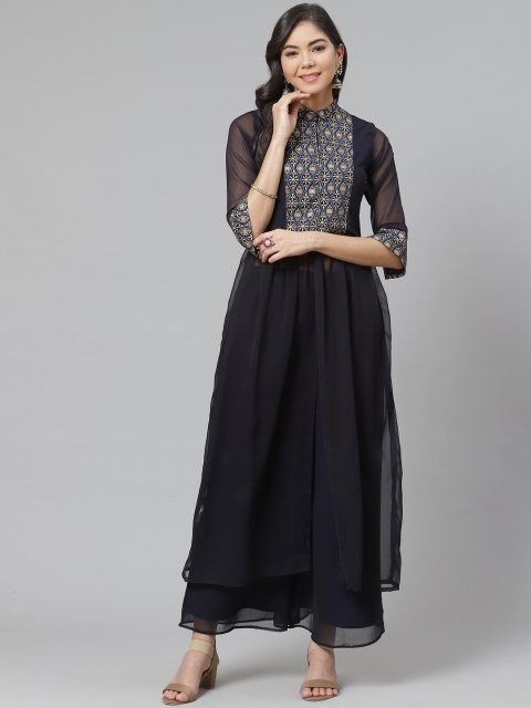 

SIAH Women Navy Blue Yoke Design Kurta with Palazzos