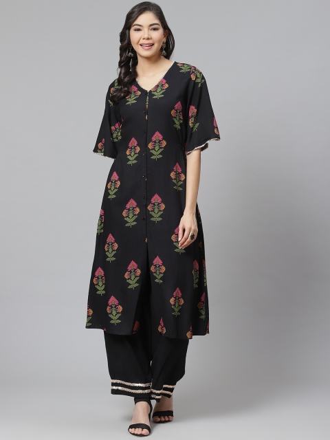 

SIAH Women Black & Pink Floral Printed Kurta with Palazzos