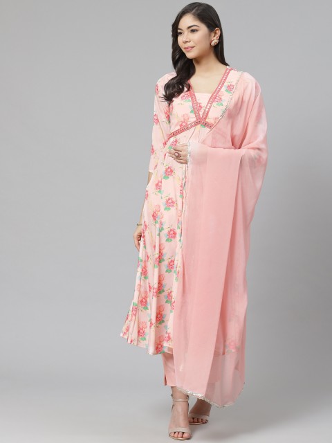 

SIAH Women Pink & Green Floral Printed Kurta with Trousers & Dupatta