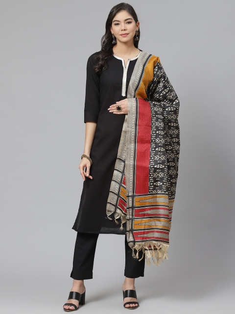 

SIAH Women Black Solid Kurta with Trousers & Dupatta