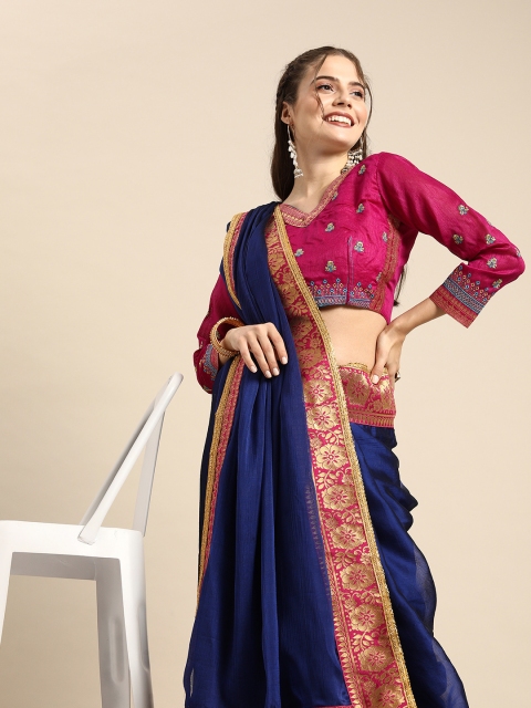 

Sangria Navy Blue Solid Celebrity Saree