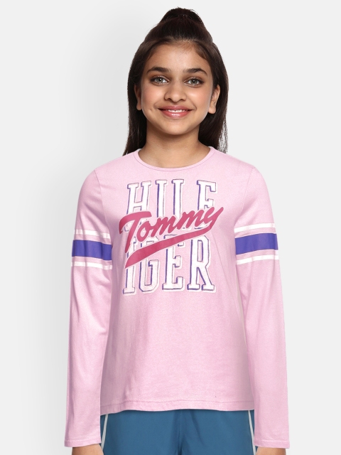 

Tommy Hilfiger Girls Pink Brand Logo Printed Pure Cotton Round Neck T-shirt