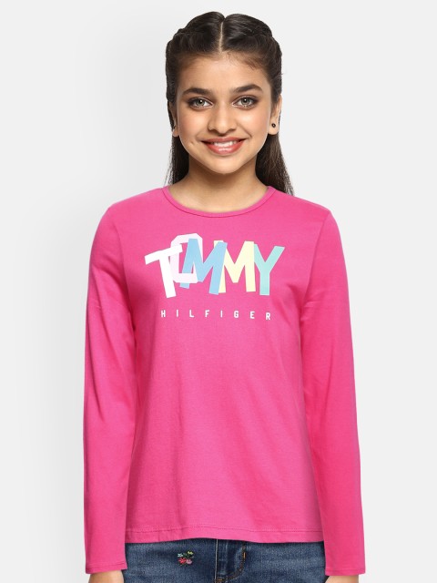 

Tommy Hilfiger Girls Pink Printed Round Neck Pure Cotton T-shirt