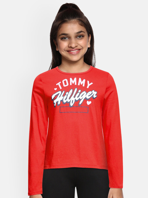 

Tommy Hilfiger Girls Red Brand Logo Printed Pure Cotton Round Neck T-shirt