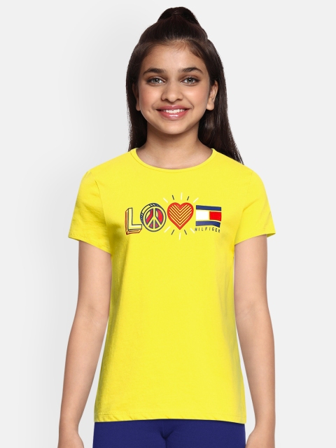

Tommy Hilfiger Girls Yellow Printed Pure Cotton Round Neck T-shirt