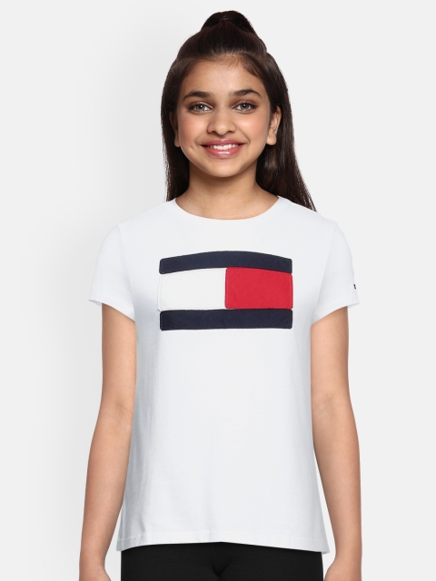 

Tommy Hilfiger Girls White Printed Round Neck Cotton T-shirt