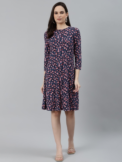 

Marks & Spencer Women Navy Blue & Pink Floral Print A-Line Dress