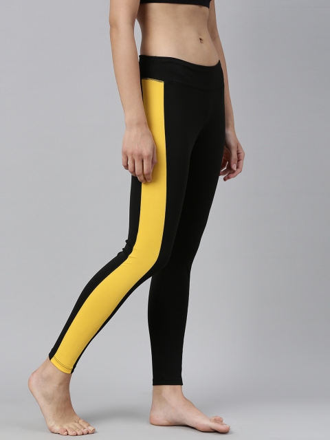 

London Rag Women Black Solid Yoga Tights with Side Stripe Detail