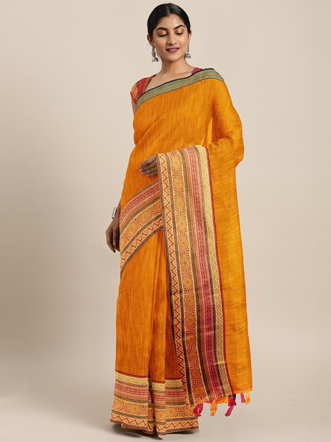 

Triveni Orange Solid Silk Cotton Saree