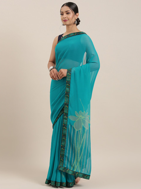 

Triveni Teal Solid Pure Georgette Saree