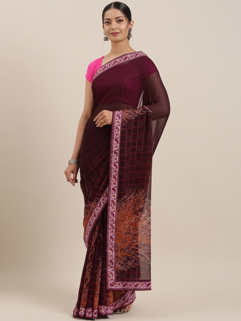 

Triveni Brown & Maroon Checked Saree