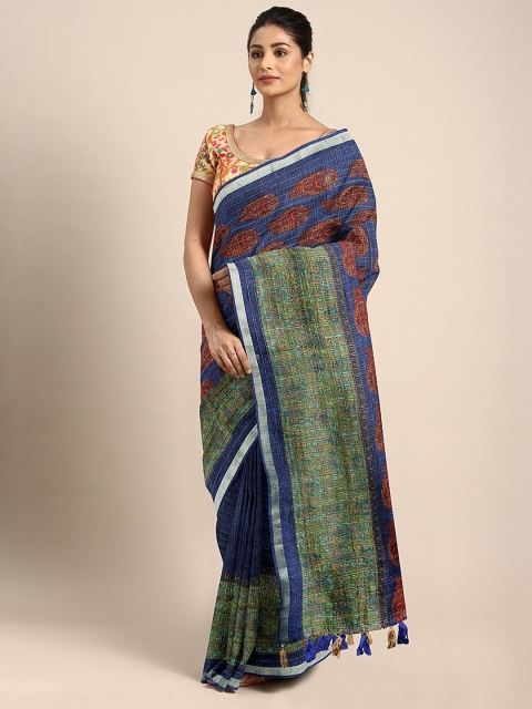 

Triveni Navy Blue & Maroon Pure Cotton Printed Saree