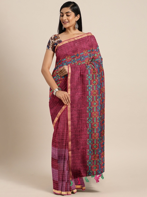 

Triveni Maroon & Teal Blue Pure Cotton Printed Saree