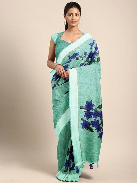 

Triveni Teal Green & Blue Pure Linen Printed Saree