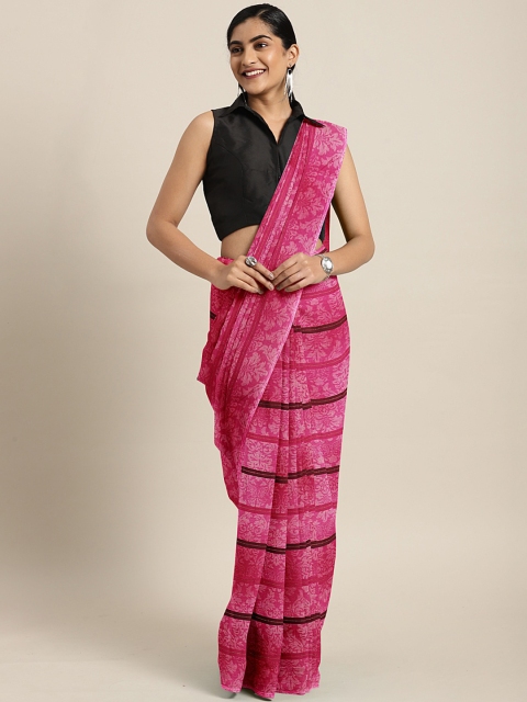 

Triveni Pink & Purple Pure Georgette Striped Saree