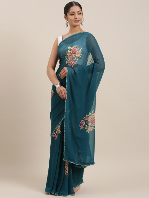 

Triveni Teal & Multicoloured Printed Saree