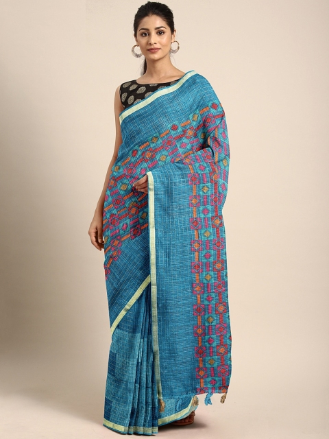 

Triveni Blue Printed Pure Cotton Saree